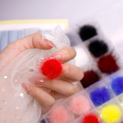 China Nail Art DIY Product 24 3D Nails Art Fluffy Pom Ball Pong Pong Fluff Detachable Magnetic Nail Pom Pom In Box Removable Pieces for sale