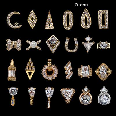 China Nail Art Charms Diy 3D Alloy Gold Zircon Nail Art Salon Supplies Free Shipping New Nail Designs for sale