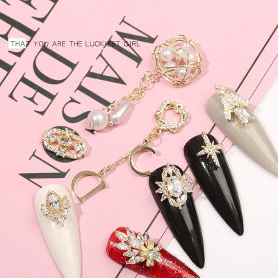 China FREE SHIPPING Nail Art DIY Gold Pearl Mouse 3D Zircon Pendant Nail Art Jewelry for sale