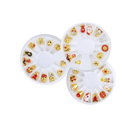 China FREE SHIPPING Glass Nail Art Decoration Wheel Rhinestone 3d DIY Latest Asian Red New Year Nail Art Series 12pcs/box for sale