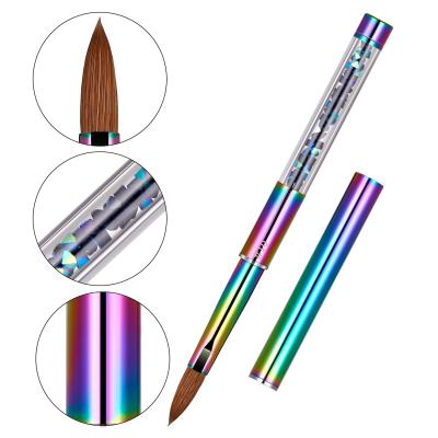 China Nail Art Beauty DIY Kolinsky Nail Brush 100% Acrylic Rainbow Crystal Handle Sand Nail Pen For Nail Art Manicure Powder Pedicure for sale