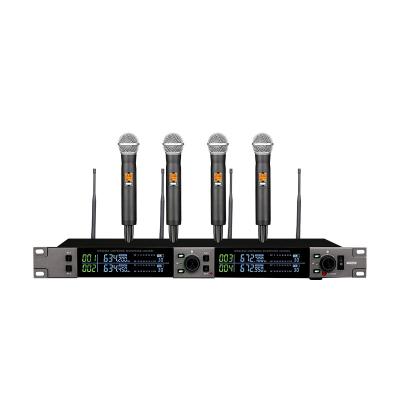 China Professional 4 Channels UHF Wireless Microphone Sound Equipment 200m Audio Transfer PA-104 for sale