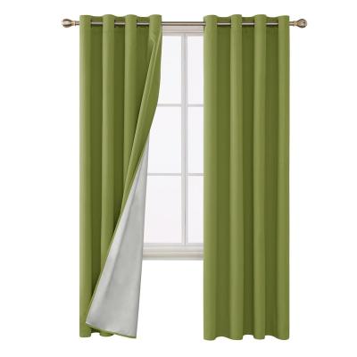 China Blackout String Olive Green Window Curtain Panels For Bedroom Double Layer Curtain for sale