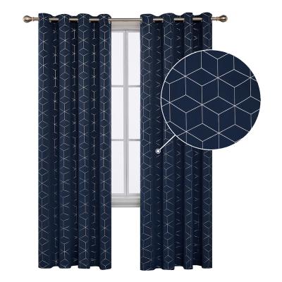 China New Navy Blue Blackout Blackout Curtain Blackout Kitchen Curtain Set Living Room Vorhang for sale