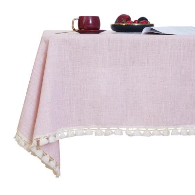 China Waterproof white cotton rectangle linen tablecloth with tassels for wedding for sale