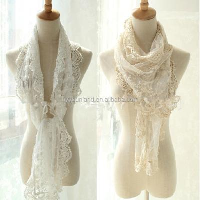 China Wholesale Soft Smooth Japanese Crochet Embroidery Long Scarf Lace Forest Feeling Z8047 Female Scarf New for sale