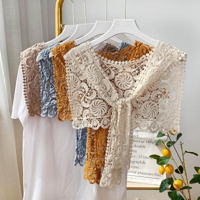 China 100% cotton Y-Z knitted lace hollow neckline shawl fashion decoration knotted faux collar small retro collar for sale