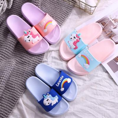 China Soft PVC Kids Baby Boys Unicorn Plastic Printed Indoor Slippers Logo House Kids Slippers Shoes Light Candy Color for sale