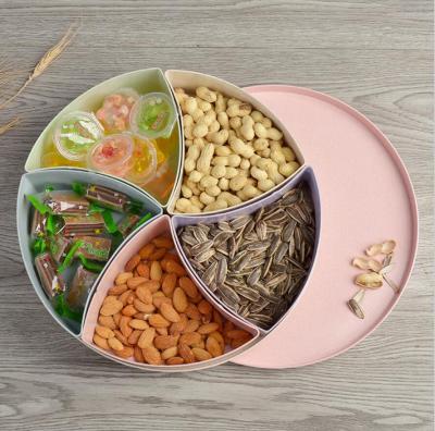 China Wholesale Viable Wheat Straw Food Grade Food Grade Container Box Nuts Dried Fruit Dish Plastic Snaker Candy Tray With Lid for sale