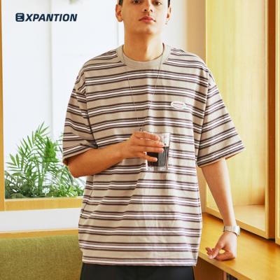 China Wholesale Loose Round 240gsm Premium Loose Casual Vintage Sleeve Shorts Fashion Anti-wrinkle EXP Summer Loose Striped T-shirt for sale