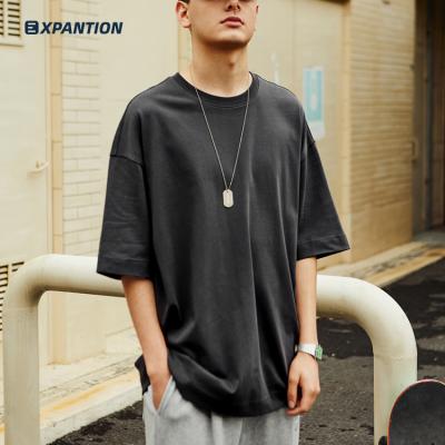 China Anti-pilling EXP hiphop stylish streetwear in the shoulder running round oversized men's drop neck 265gsm cotton empty T-shirt for sale