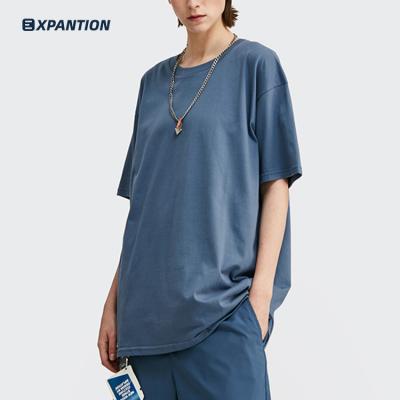 China Unisex 100% Neck Shoulder Drop EXP Anti-pilling T-shirts 210gsm Cotton Casual Loose Simple Round High Quality Solid Color for sale