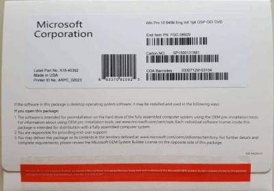 China 100% Genuine 64 Bit Microsoft Win 10 Pro OEM Key With DVD Lifetime Warranty for sale