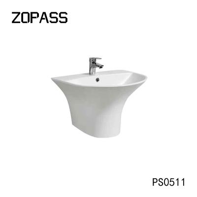 China Easy Clean High Quality Ceramic Sanitary Ware Basin Half Pedestal Wall Hung Wash Basin for sale