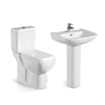 China Cheap Hidden Cistern Price Africa WC Nigeria P-trap Toilet With Pedestal Wash Basin Two Piece Ceramic Toilet Bowl for sale