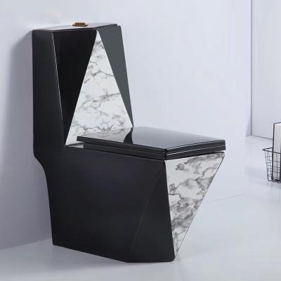 China Double-flow Chaozhou Bathroom One-piece Toilet WC Marble Square Diamond Black Matte Toilet Bowl for sale