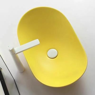 China Modern Style Modern Sink Above Counter Round Shape Design Ceramic Matte Hand Wash Basin Yellow Sinks for sale