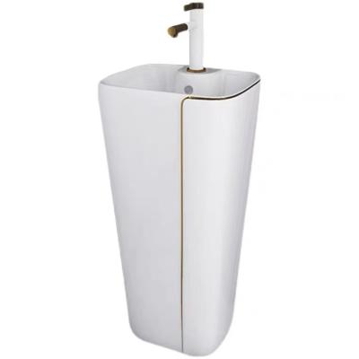 China Modern Luxury White&Gold Basin Wash Hand Design Stand Pedestal Sink For Bathroom for sale