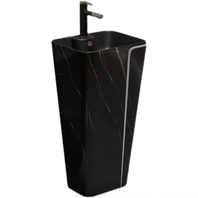 China Modern Floor Stand Marble Design Marble Design Freestanding Sink Gold Shape Black Sliver Basin Oval Basin for sale