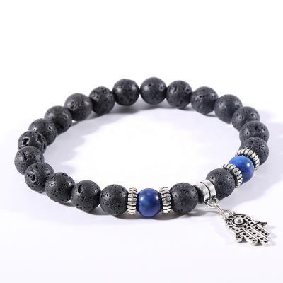 China 2020 Nabest Vintage 8MM Tiger Eye Stone Natural Lava Rock Beads Alloy Hand Charms Bracelet For Men for sale