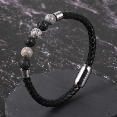 China FASHIONABLE Thin Braided Genuine Cowhide Men Women 6mm Nabest Wrap Bracelet Leather Natural Stone Bracelet for sale