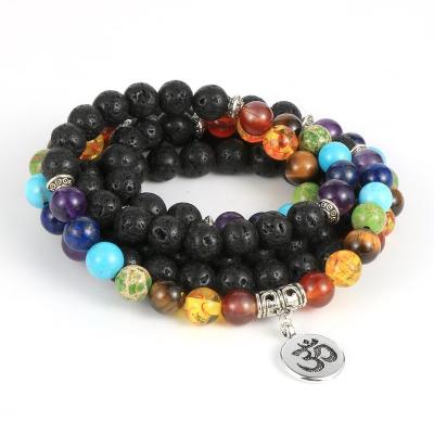 China Natural Chakras Necklace Jewelry 8mm 108 Mala Beads Stands Lava Rock Stone 7 Nabest FASHIONABLE Men Women for sale