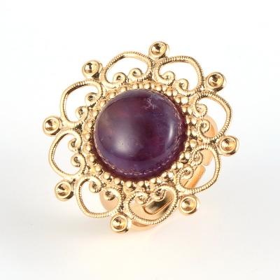 China Nabest Women's TRENDY 12mm Amethyst Agate Quartz Flower Natural Stone Macrame Copper Open Adjustable Rings for sale