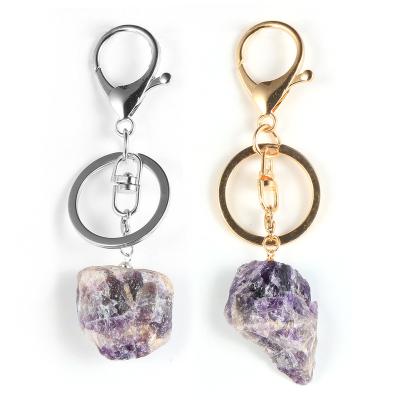 China Daily Meeting/Party/Friend/Outdoor/Sport/Working Original Natural Specimens of Crystal Quartz Keyrings Original Stone Healing Gemstone Amethyst Key Chain for sale