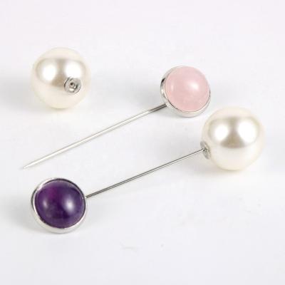 China 2022 New Fashion Natural Stone 12mm Cabochons Daily/Party/Friend/Outdoor/Sport/Work Meeting With Pearl Amethysts Imitation Agates Opal Brooches Safe Pins for sale