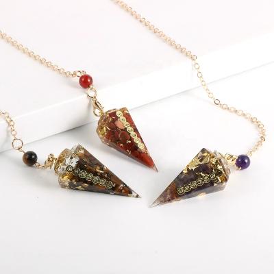 China Epoxy Resin Faith Ethnic Natural Colorful Hexagonal Healing Gold Cone Protection Nabest Chips Gravel EMF Shield Pendulum for sale