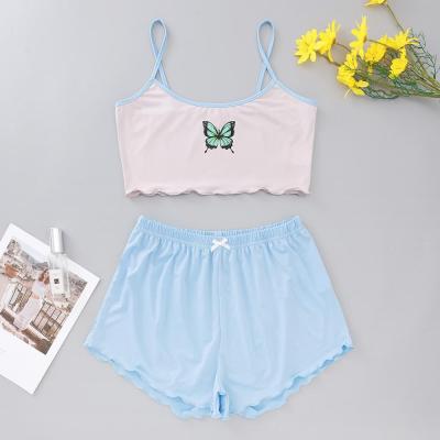 China S-XL COLDKER QUICK DRY Cami Cute Sleeveless Cartoon Print Pajamas Top And Shorts for sale