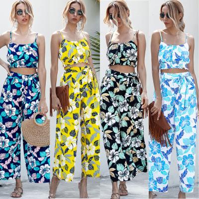 China QUICK DRY spaghetti ties print summer two piece set top and pants women high street clothes for sale