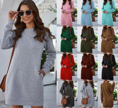 China Hot Autumn Winter Mini Dress Casual O Neck Long Sleeve Solid Solid Base Female Fashion Short Dresses Vestidos Mujer New for sale