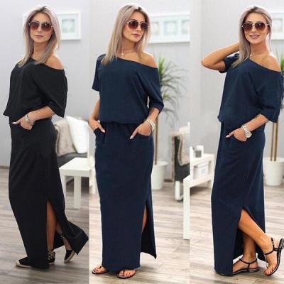 China Anti-Wrinkle Women Boho Short Sleeve Side Split Dress Party Long Beach Loose Maxi Dress Even Dress for sale