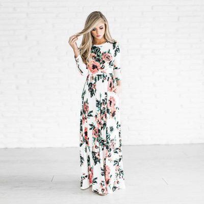 China 2018 Summer Breathable Long Dress Floral Print Boho Beach Maxi Dress XXXL Dress for sale