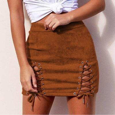 China Women's Party Plus Size High Waist Faux Suede Lace Up Short Bodycon Pencil Skirts for sale