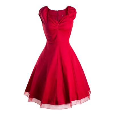 China Audrey Hepburn Breathable One Piece Rockabilly Dress Red Cap Sleeve Summer Dress for sale