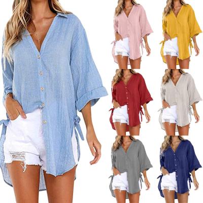 China New Design QUICK DRY Hot Button Lace Irregular Women's Shirt Ecowalson 2021 Style Plus Size Blouse XXXL for sale