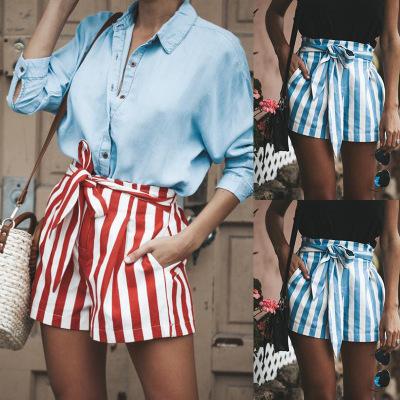 China 2019 New Design Summer Anti-Static Women Stripe Loose Pants Beach Shorts Trousers Short Pants for sale