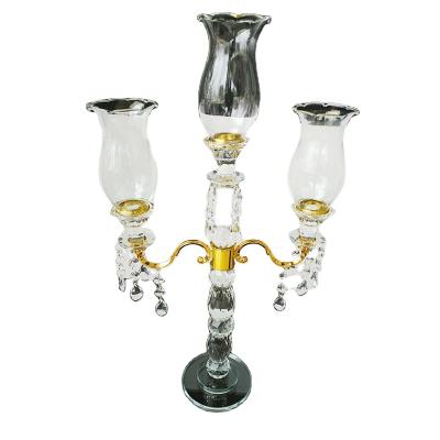 China Art Table folk decor is shown for dinner using a best selling low cost crystal glass 3 arm candle holder for sale