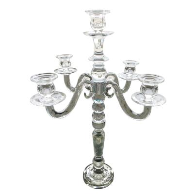 China High glass 5 arm home lamp candle furniture decoration crystal suitable for wedding decoration core holder candle holder for sale