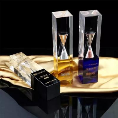 China China trophies and medals porcelain fashion trophy glass plaque with sandglass crystal award for sale