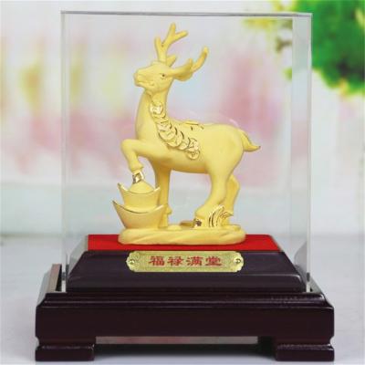 China China Golden Sheep Statue Flock Alluvial Crafts Gift Gold Plated Figurine for sale