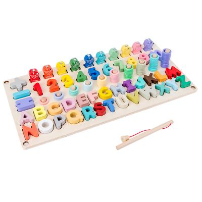 China Wooden Kids Fishing Toy Set 3d Magnetic Alphabet Number Fishing Wooden Toys With Magnets Educational Toy for sale