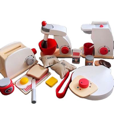 China Wooden Kids Educational Toys Pretend Play Kitchen Toys Baking Bread Machine Coffee Machine Mixer Education Toys for sale