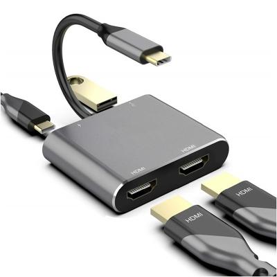 China COMPUTER Type C to Dual HDTV USB3.0 PD 4 in 1 USB-C 3.1 to 4K HDTV USB PD Adapter for Laptop for sale