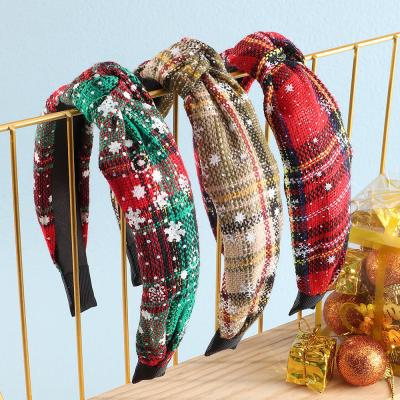 China Durable Wholesale Christmas Knotted Elastic Headband Autumn Winter Plaid Cloth Headbands Women Hair Accessories for sale