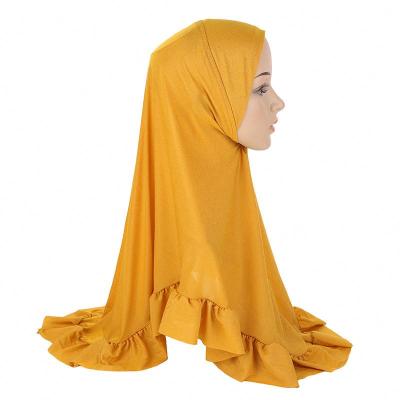 China Ice New Hot Selling Elastic Silk Amoy Edge Scarf Chat Plain Edge Ruffled Hijab Fashions Atin Scarves Malay Shawl Turban Hat for sale