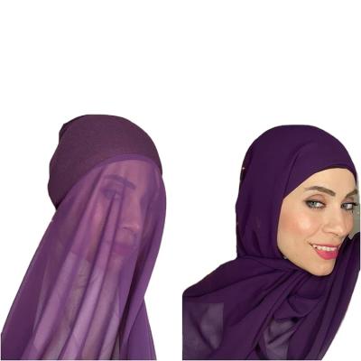 China 2021 new design custom made chiffon hijabs with innercap underScarf muslim chiffon hijabs with cotton tank top hoods SCF215703 for sale