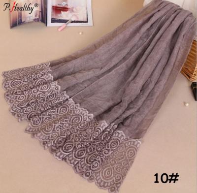 China Plain Dyed Large Maxi Lace Embroider Crochet Plain Scarf Shawl for sale